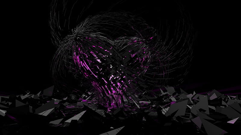 PURPLE HEART, Purple Black, Abstract, Shattered, Heart, HD wallpaper