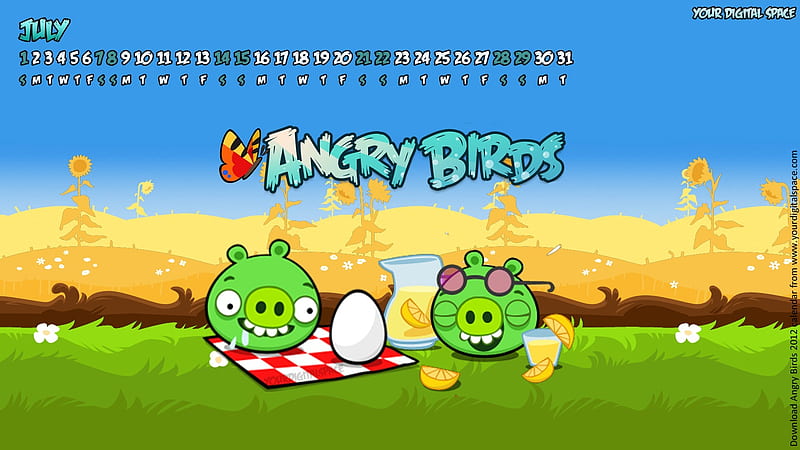 July-Angry bird the whole of 2012 Calendar, HD wallpaper