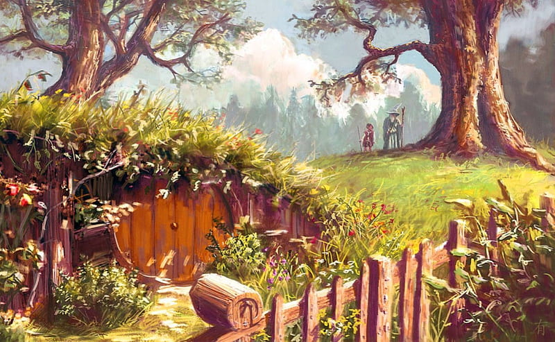 Wallpaper ID 146818  Bag End The Shire The Lord of the Rings house  artwork digital art The Hobbit J R R Tolkien Hobbiton free download