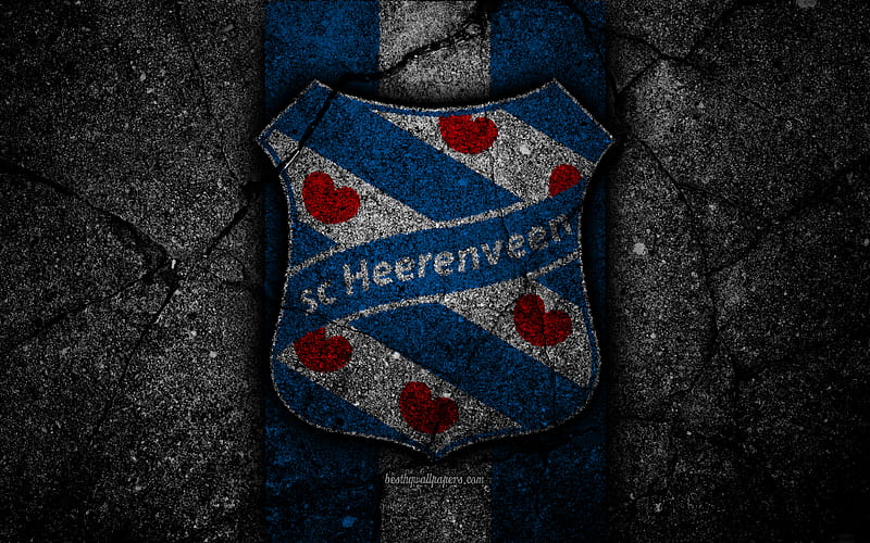 Heerenveen FC, logo, Eredivisie, soccer, grunge, Holland, football club, Heerenveen, asphalt texture, FC Heerenveen, HD wallpaper