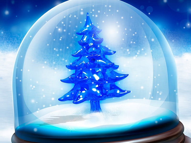 Beautiful Christmas, snow globe, blue christmas tree, christmas globe, HD wallpaper