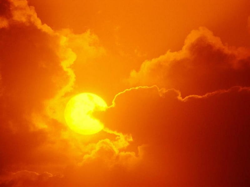 Summer sizzle, sun, heat wave, orange, summer, clouds, heat, HD wallpaper