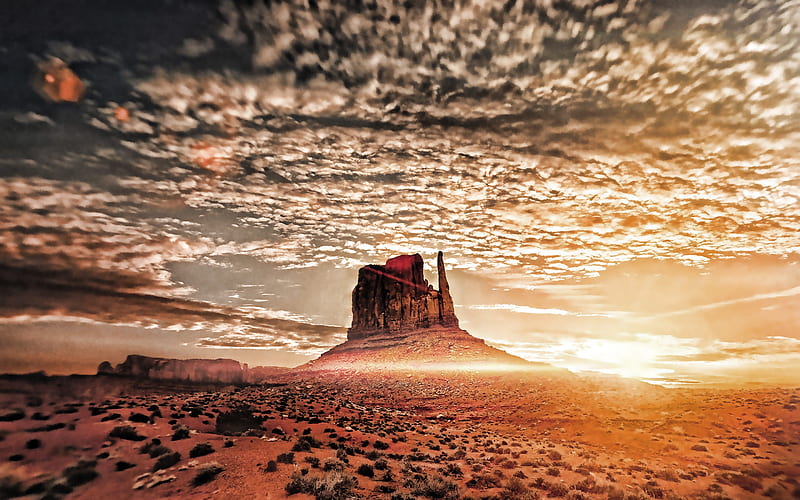 Monument Valley, sunset, USA, desert, american landmarks, mountains, Navajo Nation, Colorado Plateau, Oljato-Monument Valley, Utah, America, HD wallpaper