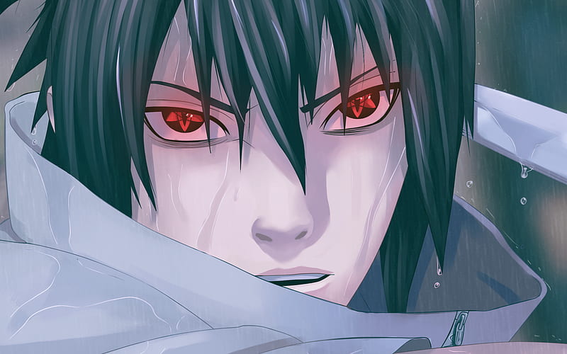 Sasuke Uchiha, red eyes, manga, close-up, portrait, Naruto, HD wallpaper