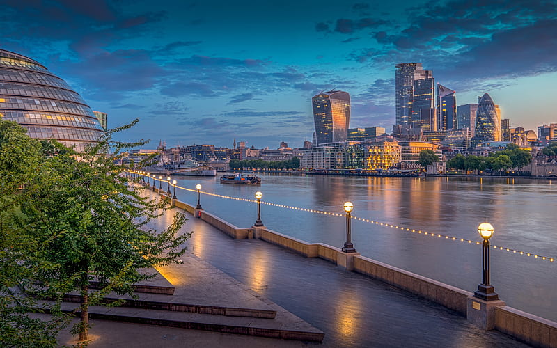 City of London, River Thames nightscapes, english cities, London, England, UK, United Kingdom, HD wallpaper