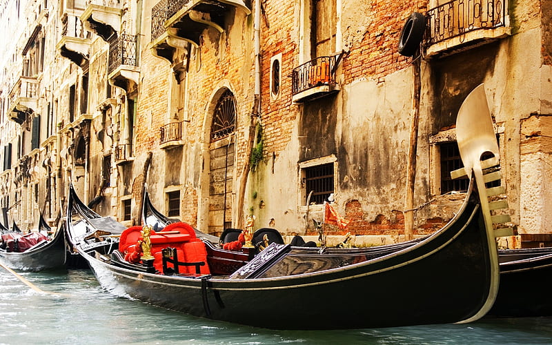 Venice, Italy, old buildings, canal, boat, landmark, HD wallpaper