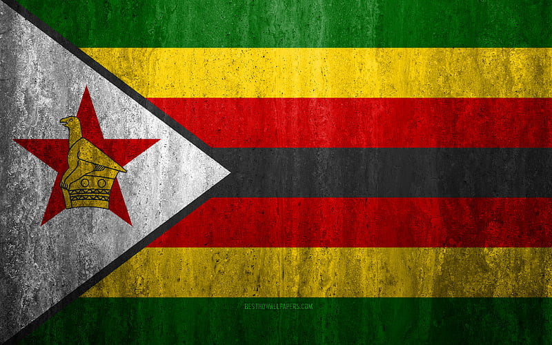 Flag of Zimbabwe stone background, grunge flag, Africa, Zimbabwe flag, grunge art, national symbols, Zimbabwe, stone texture, HD wallpaper