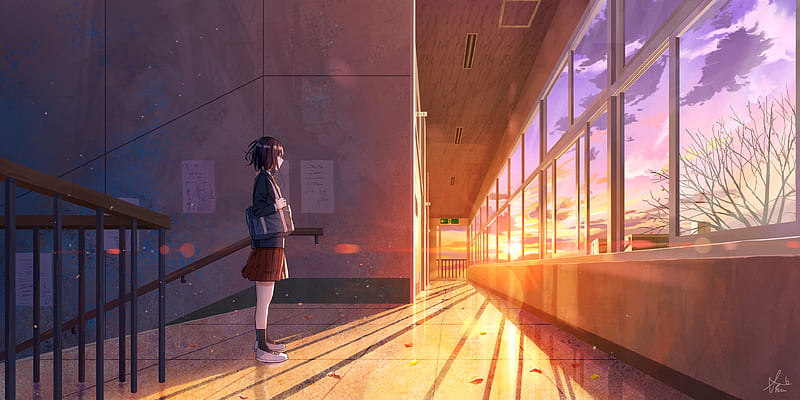 Anime, Girl, Sunset, HD wallpaper | Peakpx