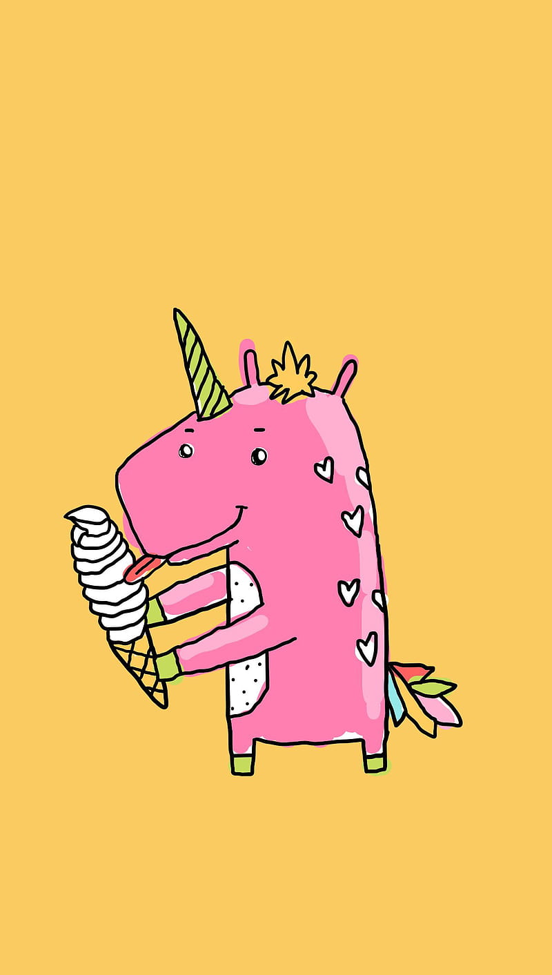 Unicorn, cute, ice cream, pink, HD phone wallpaper