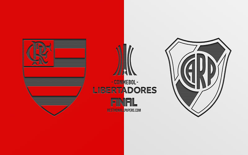 Flamengo vs River Plate, 2019 Copa Libertadores, finale, promotional materials, red-white background, Copa Libertadores logo, football match, Flamengo RJ, River Plate, South America, HD wallpaper