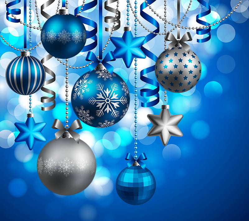 Blue Christmas, balls, blue, christmas, decoration, merry, new year, stars, HD wallpaper