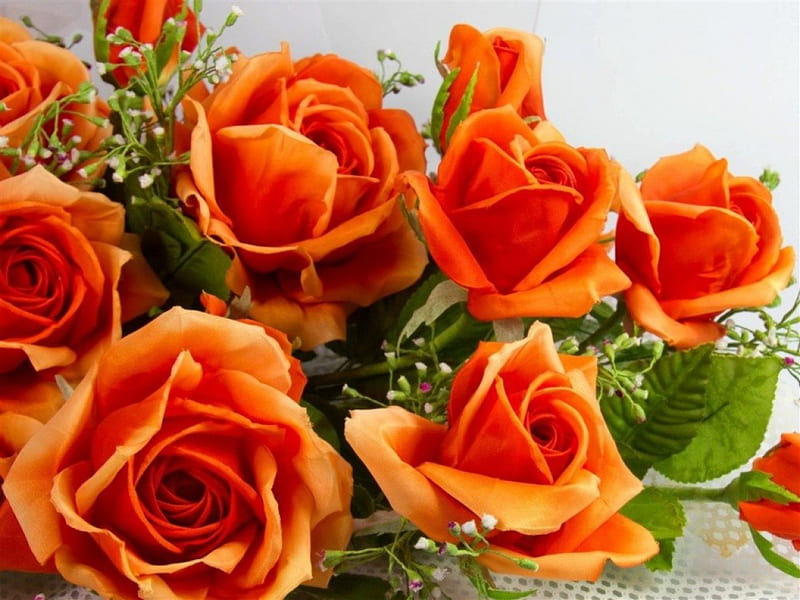 Orange Roses, flowers, leaves, roses, bouquet, HD wallpaper | Peakpx