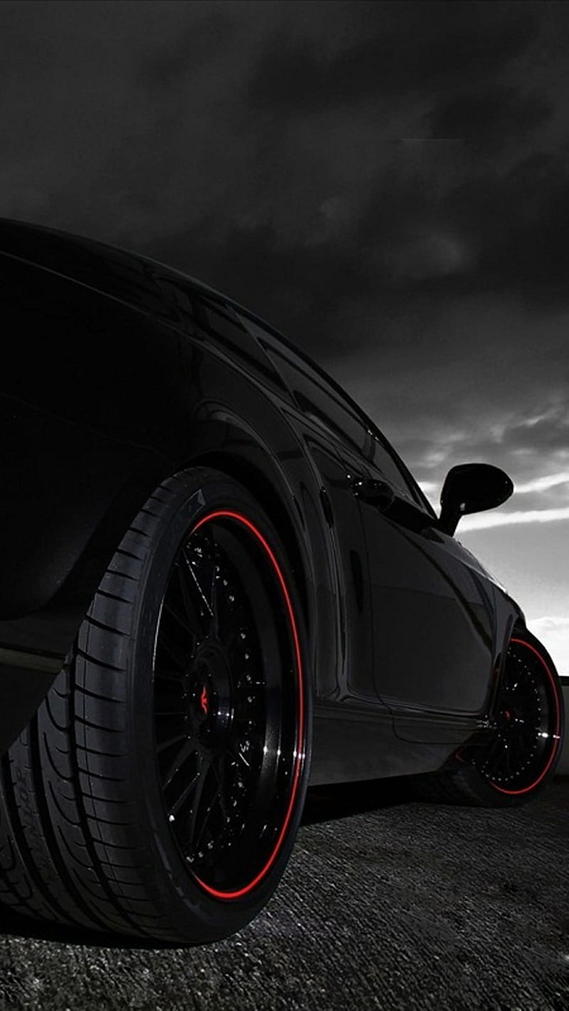 Black Bentley, back light, car, rim, wheel, HD phone wallpaper