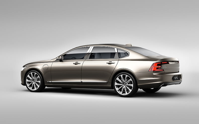 Volvo S90 Excellence, 2018 luxury sedan, limousine, business class, exterior, rear view, silver new S90, Swedish cars, Volvo, HD wallpaper