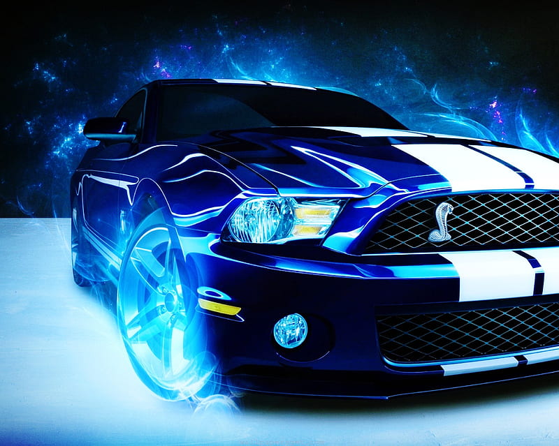Ford Mustang, blue car, wheels, HD wallpaper