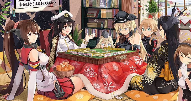 Anime, Kantai Collection, Bismarck (Kancolle), Nagato (Kancolle), Yamato (Kancolle), Mutsu (Kancolle), U 511 (Kancolle), Prinz Eugen (Kancolle), Admiral (Kancolle), HD wallpaper