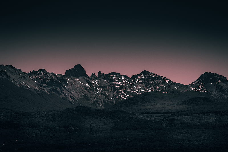 mountains, landscape, twilight, evening, sky, purple, HD wallpaper