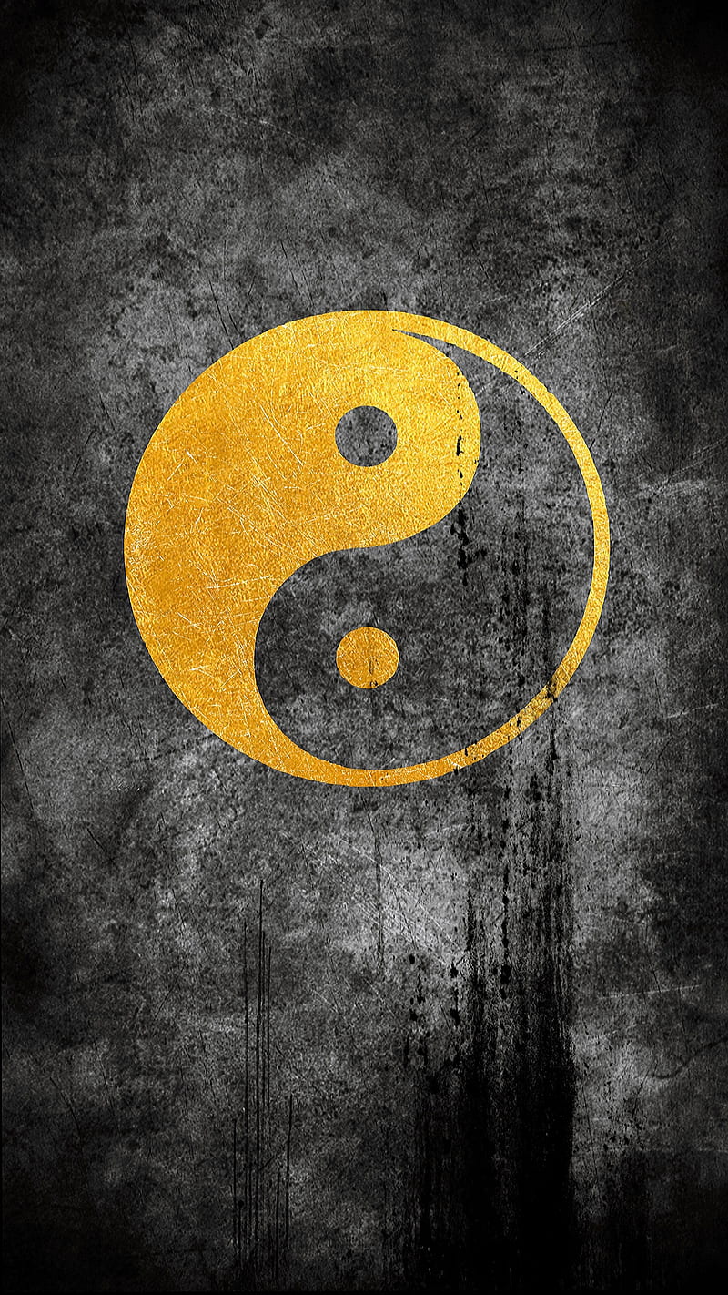 Yin yang, china, symbol, texture, yellow, HD phone wallpaper