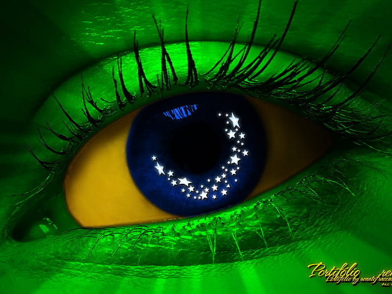 Brazilian Eye For My Friend PrincesaMiranda, sorcerer look, stars, colorful, amazing, eye, black, yellow, purity, green, blue eye, brazil, bright, blue, HD wallpaper
