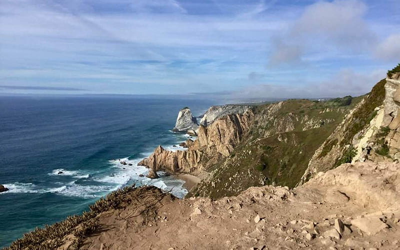 Cabo da Roca, Portugal, rock, ocean, Portugal, coast, HD wallpaper
