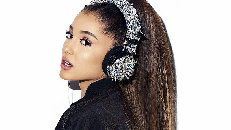 Ariana Grande With Headphone Decorated With Glittering Stones In White Background Ariana Grande, HD wallpaper