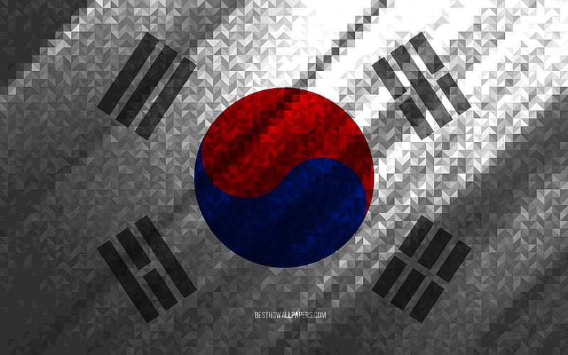 Flag of South Korea, multicolored abstraction, South Korea mosaic flag, South Korea, mosaic art, South Korea flag, HD wallpaper