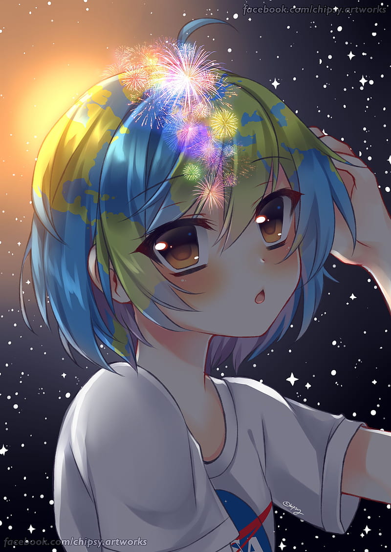 Earth-chan, anime girls, portrait display, HD phone wallpaper