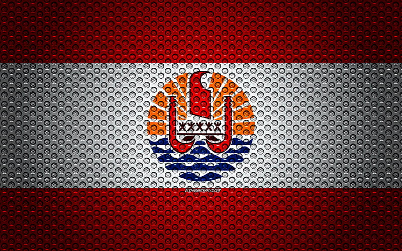 Flag of French Polynesia creative art, metal mesh texture, French Polynesia flag, national symbol, French Polynesia, Oceania, flags of Oceania countries, HD wallpaper