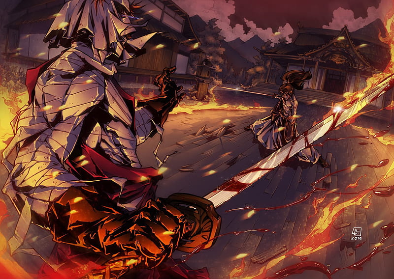 Samurai x, anime, fire, HD wallpaper