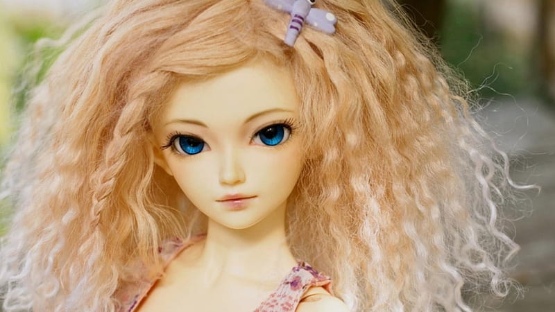 Doll with curly hair, toy, cute, doll, blue eyes, HD wallpaper