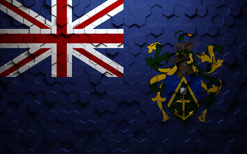 Flag of Pitcairn Islands, honeycomb art, Pitcairn Islands hexagons flag, Pitcairn Islands, 3d hexagons art, Pitcairn Islands flag, HD wallpaper