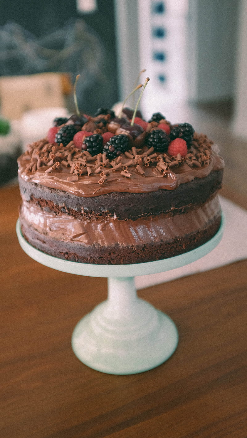 cake, chocolate, berries, dessert, HD phone wallpaper