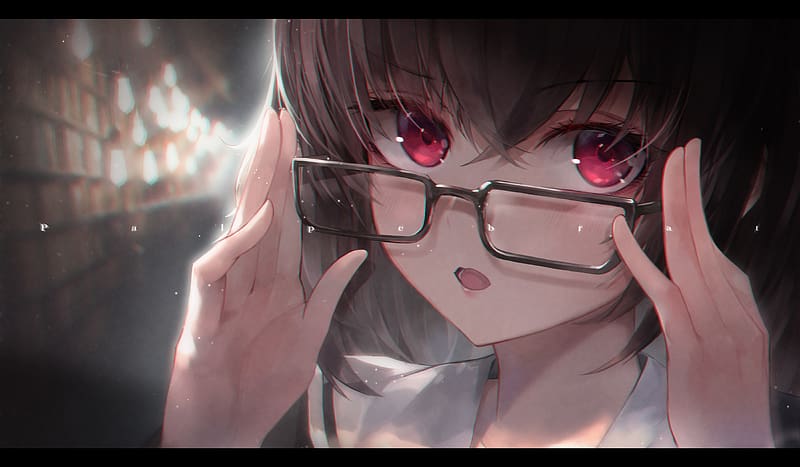 Anime, Glasses, Original, Red Eyes, Brown Hair, Pink Eyes, HD wallpaper