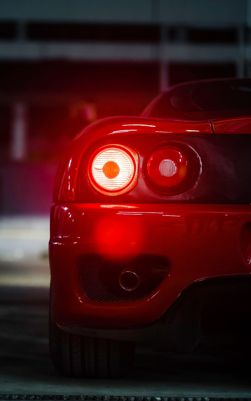 car, sports car, red, tailights, light, back view, HD phone wallpaper