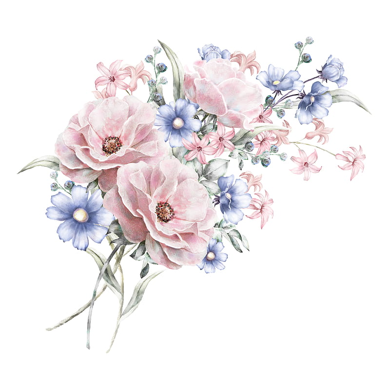 Vintage Flowers, bouquet, floral, painting, pink, romance, romantic, stoche, wedding, HD wallpaper