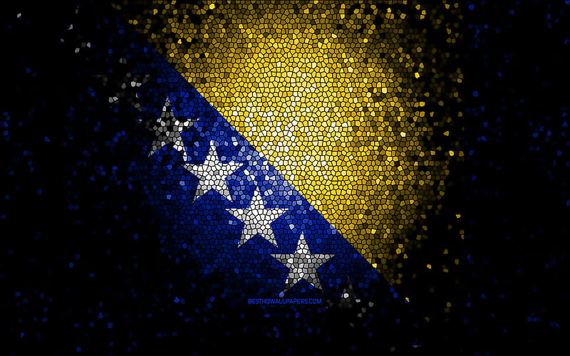 Bosnian flag, mosaic art, European countries, Flag of Bosnia and Herzegovina, national symbols, Bosnia and Herzegovina flag, artwork, Europe, Bosnia and Herzegovina, HD wallpaper