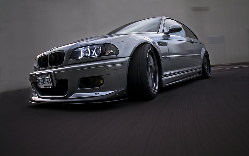 BMW M3, motion blur, E46, tuning, silver M3, BMW, HD wallpaper