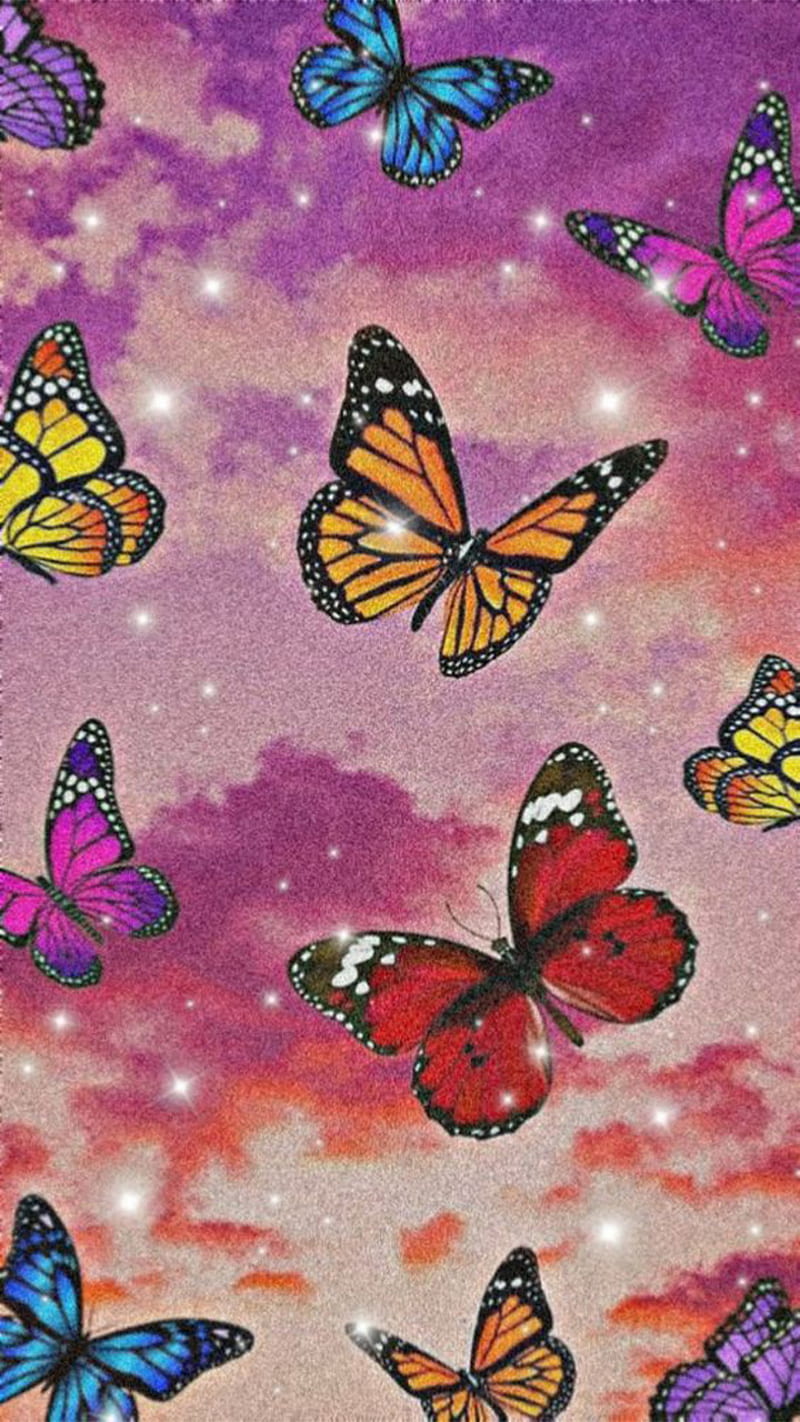 AESTHETIC WALL, butterflies, butterfly, mood, pink, HD phone wallpaper
