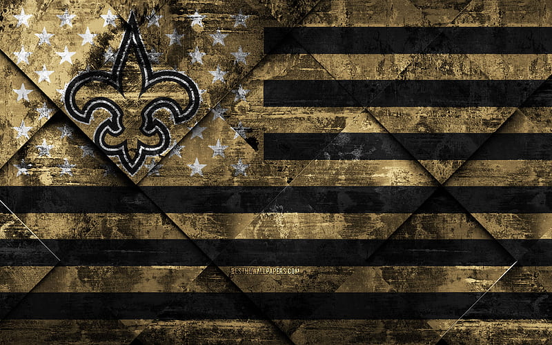 New Orleans Saints American football club, grunge art, grunge texture, American flag, NFL, New Orleans, Louisiana, USA, National Football League, USA flag, American football, HD wallpaper