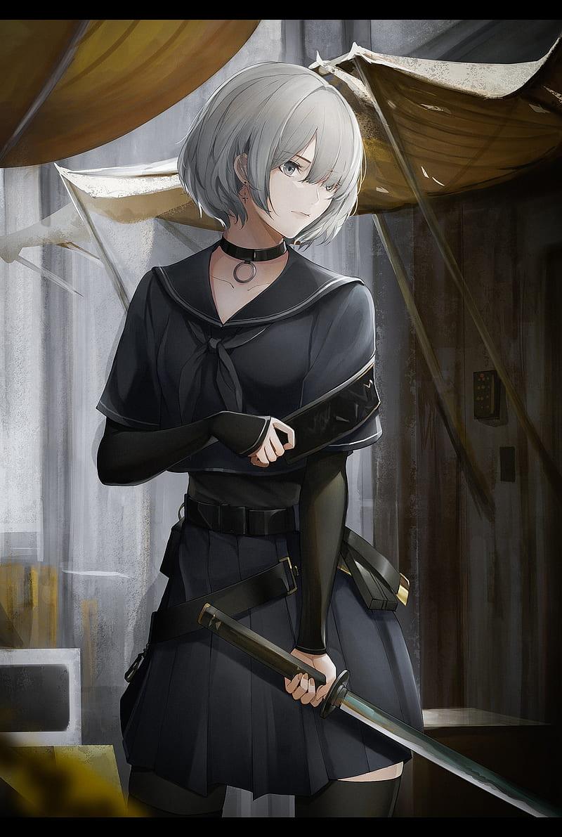 HD wallpaper: katana, original characters, weapon, sword, anime, school  uniform | Wallpaper Flare