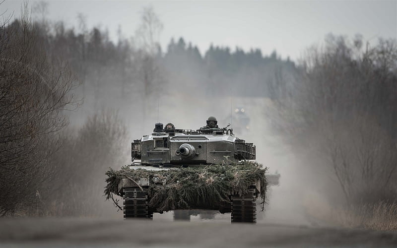 Leopard 2A4, German battle tank, camouflage, column of military equipment, tanks, HD wallpaper