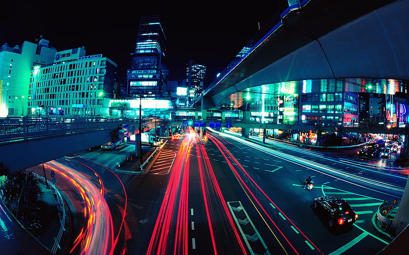 Tokyo Lights, city, traffic, cityscape, tokyo, buildings, street, lights, HD wallpaper