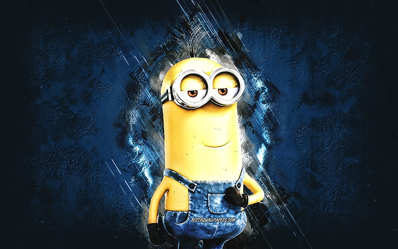 Tim, Despicable Me, minions, Tim the Minion, blue stone background, Despicable Me characters, Tim minion, HD wallpaper