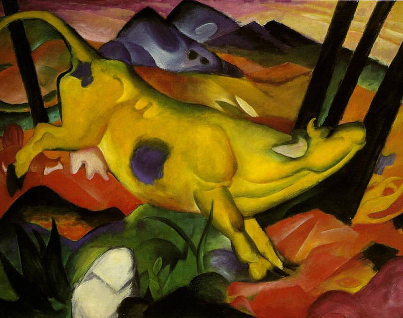 Franz Marc - Yellow Cow 1911, painting, expressionist, germany, twentieth century, HD wallpaper