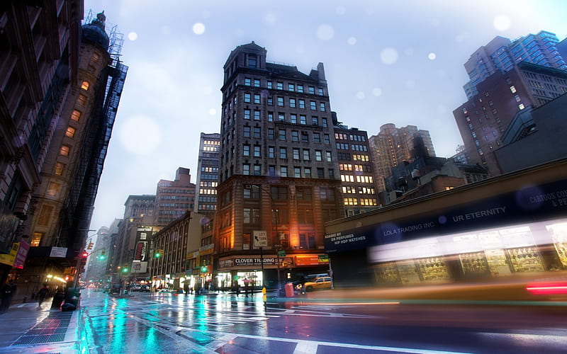 New York Broadway, new york, wet, braodway, rain, street, HD wallpaper