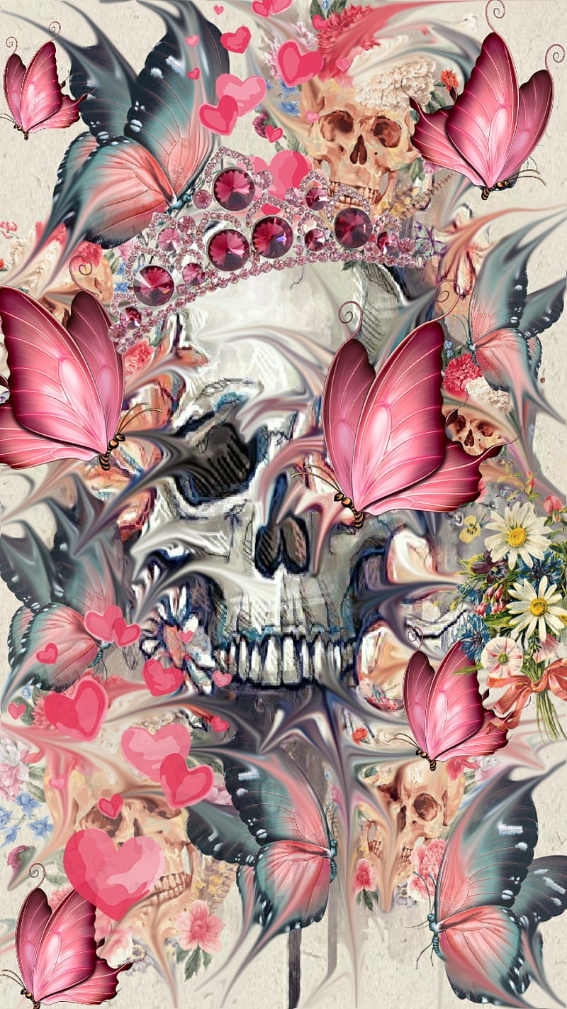 Frenzy, butterflies, day, dead, live, pastel, skull, sugar, sweet, HD phone wallpaper