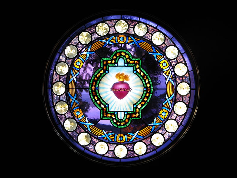 Stained Glass from the Chapel of the Sacred Heart, christ, sacred heart, jesus, stained glass, grand teton, HD wallpaper
