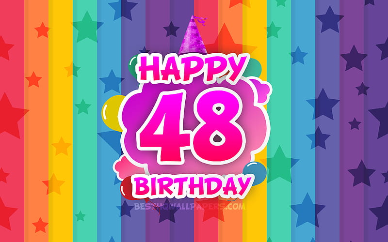 Happy 48th birtay, colorful clouds Birtay concept, rainbow background, Happy 48 Years Birtay, creative 3D letters, 48th Birtay, Birtay Party, 48th Birtay Party, HD wallpaper