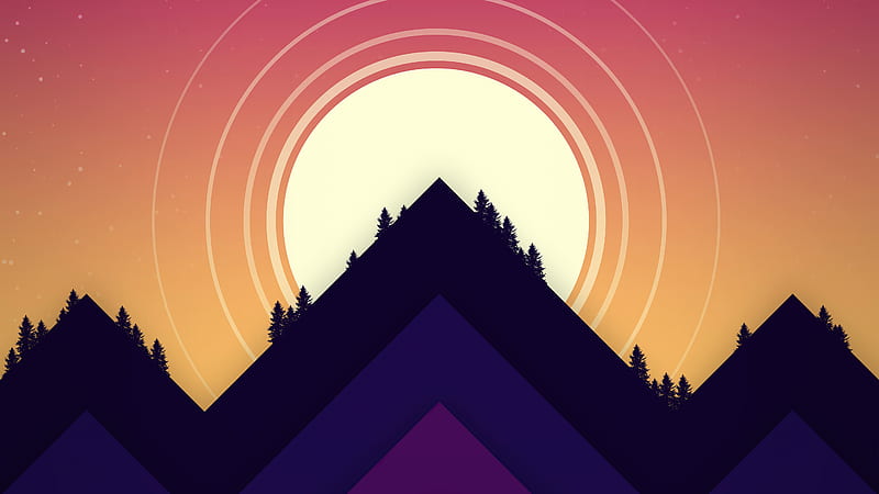 Minimal Sun Mountains , artist, artwork, digital-art, minimalism, minimalist, HD wallpaper