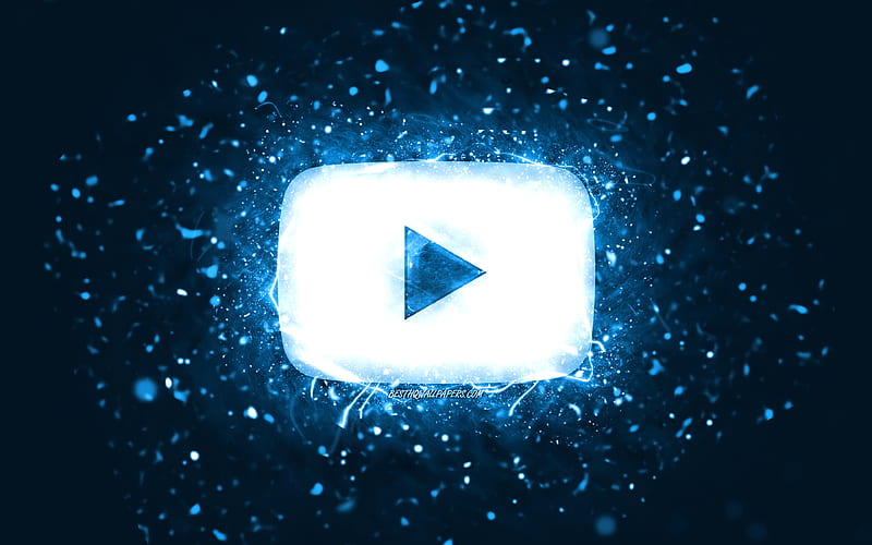 Youtube blue logo blue neon lights, social network, creative, blue abstract background, Youtube logo, Youtube, HD wallpaper